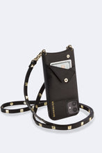 Load image into Gallery viewer, Sarah Pebble Leather Crossbody Bandolier - Black/Gold
