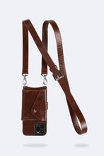 Load image into Gallery viewer, Hailey Folio Distressed Leather Crossbody Bandolier - Dark Brown/Silver
