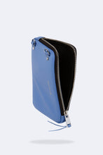 Load image into Gallery viewer, Pebble Leather Expanded Zip Pouch - Cerulean/Silver

