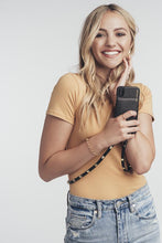 Load image into Gallery viewer, Sarah Pebble Leather Pyramid Stud Strap - Black/Gold
