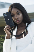 Load image into Gallery viewer, Hailey Side Slot Leather Crossbody Bandolier - Black/Gold
