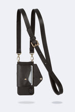 Load image into Gallery viewer, Hailey Folio Pebble Leather Crossbody Bandolier - Black/Gold
