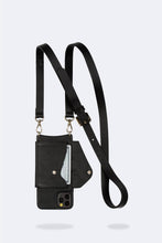 Load image into Gallery viewer, Hailey Folio Pebble Leather Crossbody Bandolier - Black/Gold
