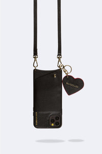 Bandolier Pebble Leather Heart Keychain - Black/Red/Gold
