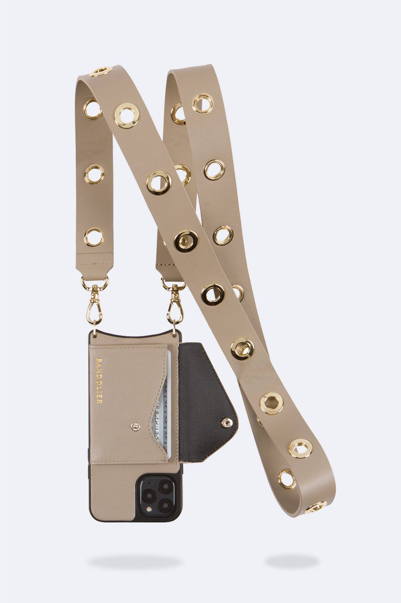 Nina Smooth Leather Crossbody Bandolier - Taupe/Gold