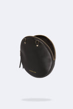 Load image into Gallery viewer, Round Expanded Pebble Leather Zip Pouch - Black/Gold
