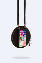 Load image into Gallery viewer, Round Expanded Pebble Leather Zip Pouch - Black/Gold
