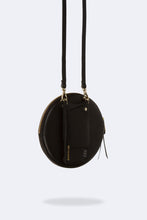 Load image into Gallery viewer, Round Expanded Pebble Leather Zip Pouch - Black/Gold
