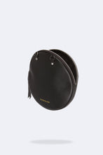 Load image into Gallery viewer, Round Expanded Pebble Leather Zip Pouch - Black/Silver
