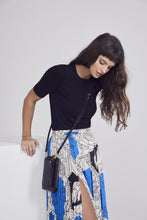 Load image into Gallery viewer, Embossed Leather Expanded Zip Pouch - Black Croc/Gold
