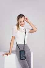 Load image into Gallery viewer, Pebble Leather Expanded Zip Pouch - Navy/Silver
