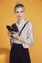 Load image into Gallery viewer, Hailey Folio Pebble Leather Crossbody Bandolier - Black/Gold
