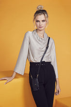 Load image into Gallery viewer, Hailey Folio Pebble Leather Crossbody Bandolier - Black/Gold
