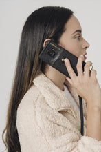 Load image into Gallery viewer, Gemma Samsung 9 Series Side Slot Pebble Leather Crossbody Bandolier - Black/Gold
