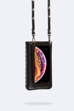 Load image into Gallery viewer, Open Top Pebble Leather Pyramid Stud Pouch - Black/Silver
