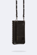 Load image into Gallery viewer, Open Top Pebble Leather Pyramid Stud Pouch - Black/Silver
