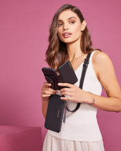 Load image into Gallery viewer, Hailey Folio Pebble Leather Crossbody Bandolier - Black/Pewter
