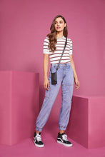 Load image into Gallery viewer, Hailey Side Slot Leather Crossbody Bandolier - Black/Pewter
