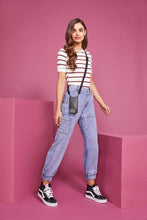 Load image into Gallery viewer, Hailey Side Slot Leather Crossbody Bandolier - Black/Pewter
