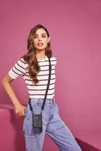 Load image into Gallery viewer, Hailey Side Slot Leather Crossbody Bandolier - Black/Pewter
