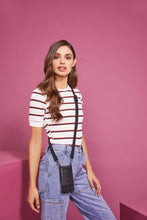 Load image into Gallery viewer, Hailey Side Slot Leather Crossbody Bandolier - Black/Pewter
