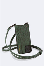 Load image into Gallery viewer, Emma Embossed Leather Crossbody Bandolier - Green Croc/Pewter
