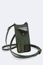 Load image into Gallery viewer, Emma Embossed Leather Crossbody Bandolier - Green Croc/Pewter
