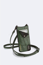 Load image into Gallery viewer, Emma Embossed Leather Crossbody Bandolier - Green Croc/Pewter
