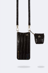 Avery AirPod Clip-On Pouch - Black Croc/Gold